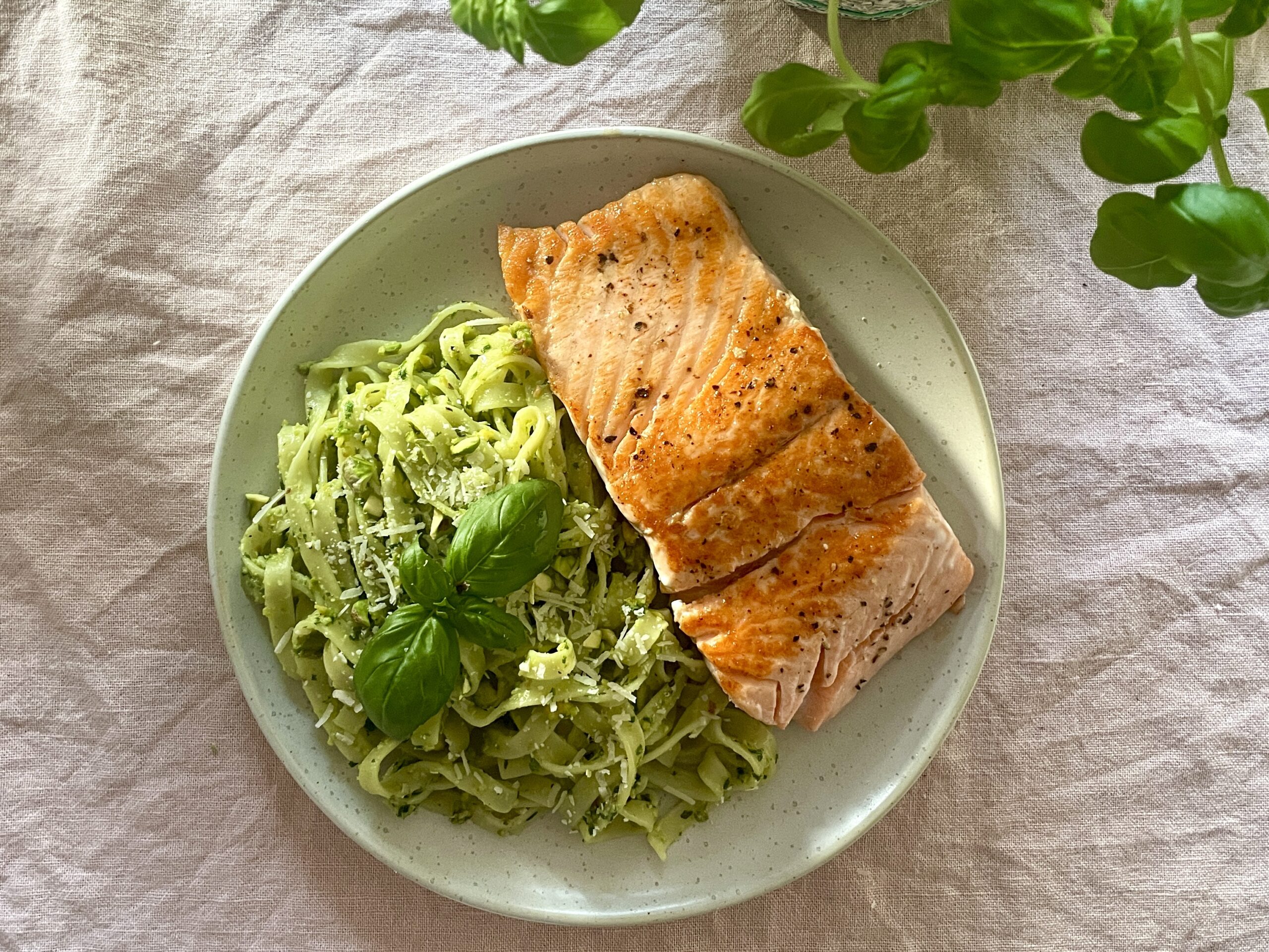 Pasta with Pistachio Pesto & Salmon – High Protein & Easy
